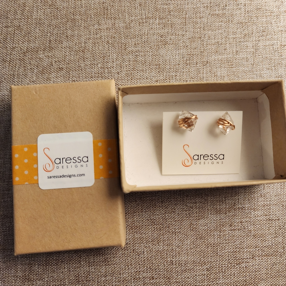 Herkimer Diamond And Rose Gold Studs